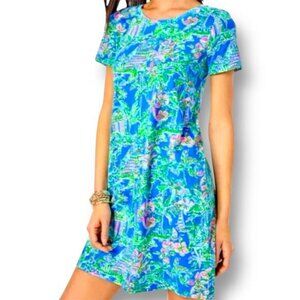 Lilly Pulitzer Blue Cody Dress Tropical Floral Bougainvillea Resort Beach Sz XS